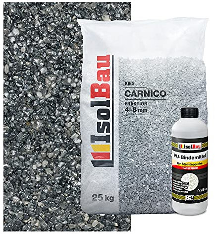 Isolbau Steinteppich Aussen Komplettset Marmorkies 25kg + Bindemittel bis 2,5m² Carnico 4/8mm Epoxidharz Terassenboden Natursteinboden Marmorkies Bodenbelag, Steinboden, Marmorstein, Innen Außen