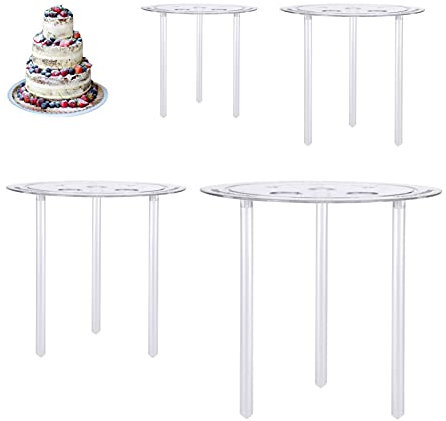Lot de 12 supports à gâteaux multicouches avec 12 tiges à gâteau pour gâteaux à plusieurs niveaux, séparateurs de gâteaux à 4 niveaux, support de gâteau pour la construction de gâteaux de mariage et