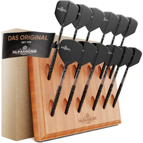 McFARRONS Darthalter aus Holz für 12 Darts - Praktische Dart Aufbewahrung für die Wand als Zubehör für Jede Art von Dartscheibe - passend für Steeldarts und Softdarts. (Holz/Wood)