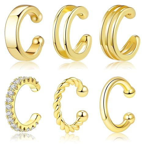 Poxtex Ear Cuffs for Women Non Piercing 14K Gold Plated 925 Sterling Silver Earrings Fake Piercing Small Hypoallergenic Tiny Dainty Cubic Zirconia Clip on Nose Cartilage Hoop Mother Day Jewelry Gifts for Mom