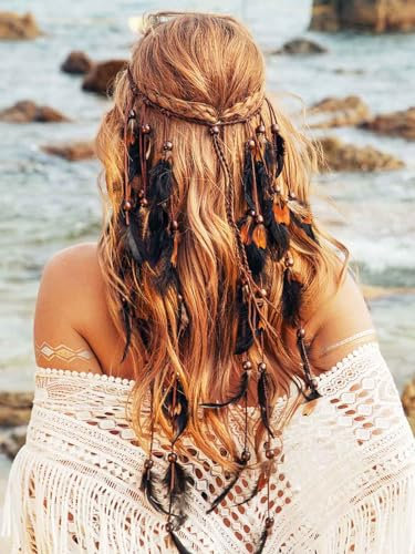 Zoestar Boho-Feder-Stirnband, indischer Stammes-Kopfschmuck, Federn, Quaste, Hippie-Kopfschmuck, Festival, Kostüm, Haarschmuck für Frauen und Mädchen (B)