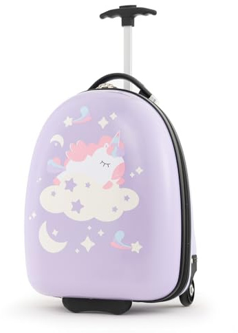 Goplus Kids Luggage, 16’’ Carry On Suitcase with Wheels, Waterproof Hard Shell, Lightweight Rolling Luggage for Travel, Birthday Gifts for Toddlers, Children, Boys, Girls (Purple-Unicorn)
