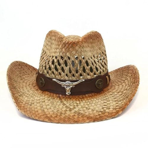 FULUJIDI Fedora Trilby Filzhut Hut Westlicher Cowboy Strohhut Hand Gewebter Gras Hut Paar Hut Reise Sonnenblende 56 To58 cm Khakipaint