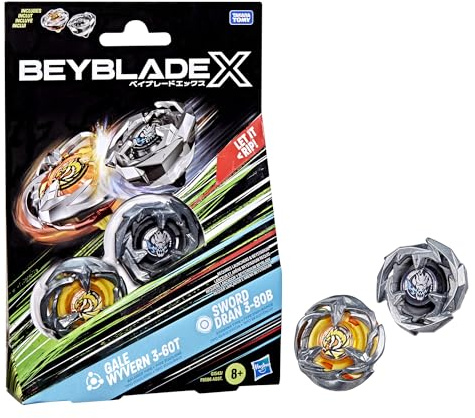 Beyblade X Gale Wyvern 3-60T & Sword Dran 3-80B Dual Pack Set with 2 Right-Spinning Tops; Battle Tops; Games/Toys for Boys & Girls 8+