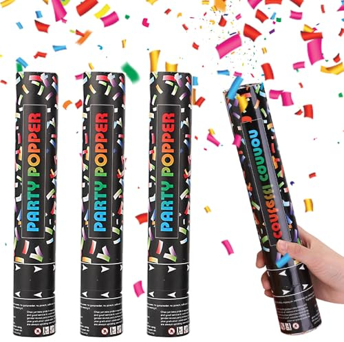 Konfettikanonen, 4 Stück Party Popper, Konfetti Shooter, Konfettikanone xxl, 5-8m Effekthöhe, Biologisch Abbaubares Konfetti Partykanonen für Hochzeit, Geburtstag, Babyparty, Absolvent