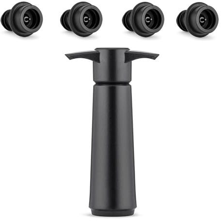 KOMUNJ Bomba de vino con tapón de vacío, 1 bomba de vino de vacío, 12,8 x 7,3 x 3,6 cm, con 4 tapones de vacío, bomba de vino de vacío, tapón de vacío reutilizable (negro)
