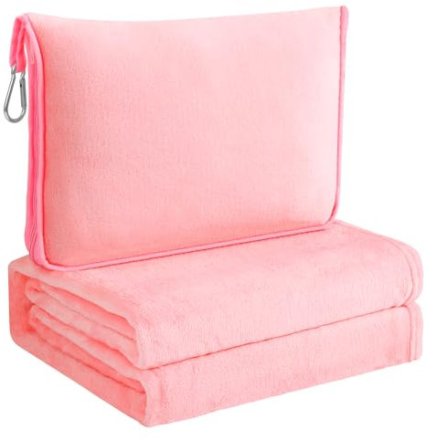 Coperta da Viaggio in Pile Con Cuscino - Pieghevole per Aereo, Auto - Gadget da Viaggio Portatile per Adulti, Bambini - Custodia, Manica Bagagli, Clip per Zaino