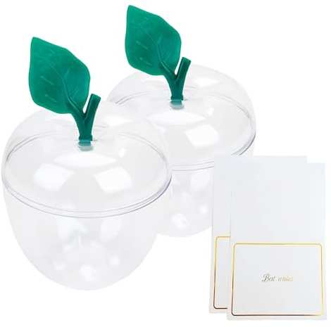 TIEYIPIN Large Clear Apple Container with Blank Cards, Plastic Apple Shaped Gift Box Candy Jar, Back to School Teacher Appreciation Gift, Wedding Party Favor, Christmas Decorations Supplies, 2 Pack
