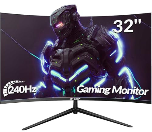 CRUA Gaming Monitor 32 Zoll 240Hz FHD 1080P PC Monitor 1500R Rahmenloses, Curved Monitor Bildschirm Unterstützt100% sRGB-1msGTG with FreeSync, Low Blue Light, VESA DP HDMI