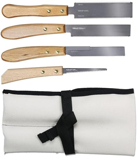 KAKURI Mini Japanese Pull Saw Set with Carrying Case - Ryoba Double Edge 5, Flush Cut 5, Dozuki Dovetail Fine Cut 5, Keyhole 3 - Made in Japan