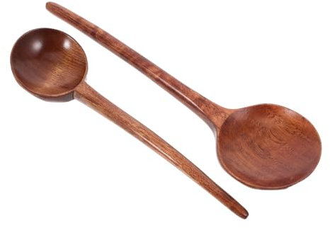 Cabilock 2 Cucharas de Sopa de Madera Japonesas de Gran Capacidad Cucharas para Ramen Mango de Madera Natural para Cocinar Y Hornear