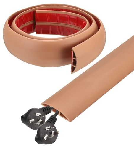 sourcing map 4ft Cord Cover Floor W0.5 x H0.3 Inner Channel PVC Hide Extension Cable Floor Wire Hider Wire Covers Protector for Prevent Cable Trips Cables Management, Brown