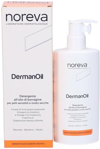 Dermana DermanOil 200 ml - olio detergente ultra delicato per pelle sensibile e secca a tendenza atopica, con Omega-3 e Omega-6, Vitamina A ed E, adatta a tutti, ideale anche per neonati
