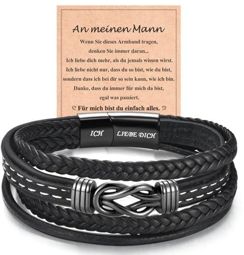 WOVEE Lederarmband für Sohn/Papa/Mann Schwarz Magnetverschluss mit Ich Liebe Dich Gravur Schmuck Geschenke Edelstahl Armband Leder