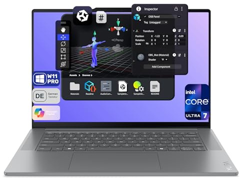 Lenovo Yoga Slim 7i Laptop, Intel Core Ultra 7-258V, 32 GB LPDDR5x RAM, 2 TB PCIe SSD, 15.3 2.8K Display, Intel Arc Grafik 140V, QWERTZ Tastatur, Windows 11 Pro, Luna Grey