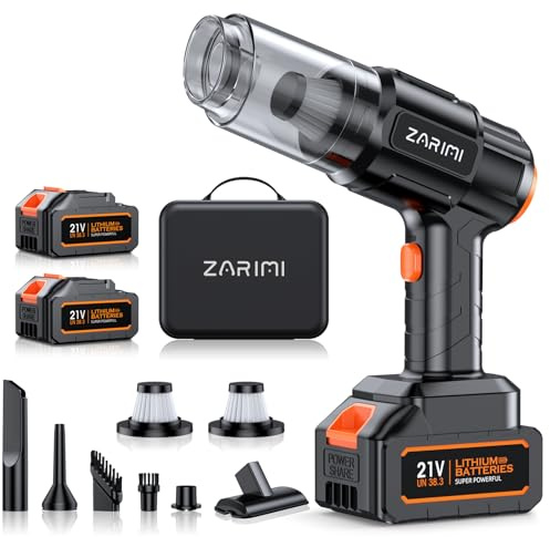 ZARIMI Car Vacuum Portable Cordless, 50000Pa High Power Rechargeable Dust Buster with 2 Batteries & Charger, 6-in-1 Handheld Vacuum Cleaners for Home, Car, Pet Hair, Keyboard, Graphite Black