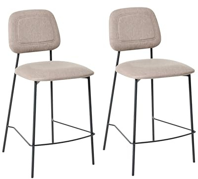 Barstuhl 2er Set Leinenoptik beige Taupe mit hoher Lehne Fußstütze modern Duette