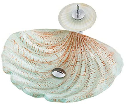 WEYFH Bathroom Sinks Bathroom Vessel Vanity Sink Tempered Glass Art Washbasin Seashell Bathroom Countertop Basin Washbasin Vessel Vanity Sink Bowl,Sink Onl (Sink Set 1)