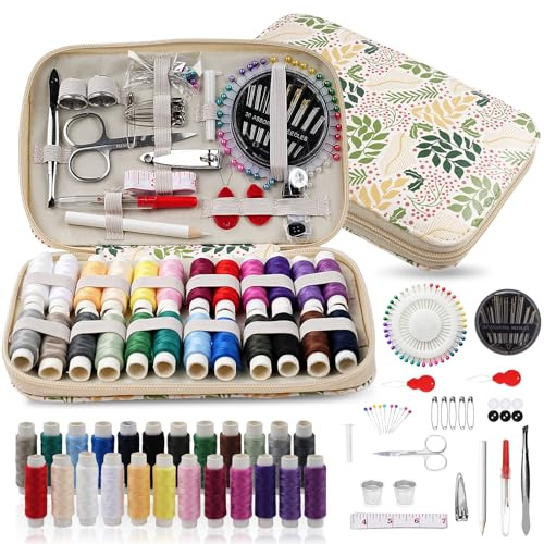 LetCart 127 Pezzi Set Cucito, Mini Set Cucito da Viaggio Completo con Custodia per Trasporto, Kit per Ccucire per Principianti, Adulti, Emergenze, Filo, Bottoni, Spille, Aghi, Apriasole (B)