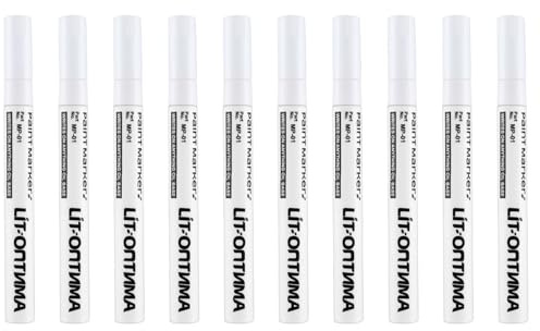 Lot de 10 marqueurs permanents blancs imperméables et à séchage rapide pour céramique, pneus, bois, plastique, pierre, verre, cuir, métal, toile