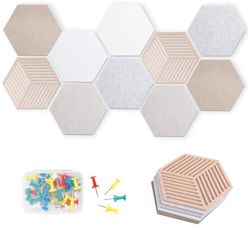 BigKing Lot de 10 tableaux en feutre hexagone avec 35 broches, tableau en liège, autocollant, pour chambre à coucher, bureau, studio, tableau mural pour tableaux, photos et bricolage