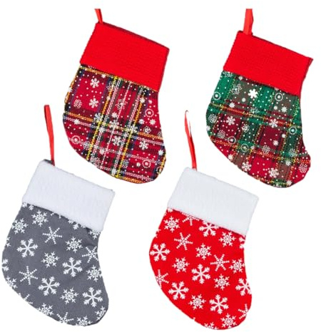 YUVKIN 4 Piezas Calcetines de Navidad para Rellenar y Colgar, Decoración Navideña para Chimenea, Árbol de Navidad, Pared y Escalera