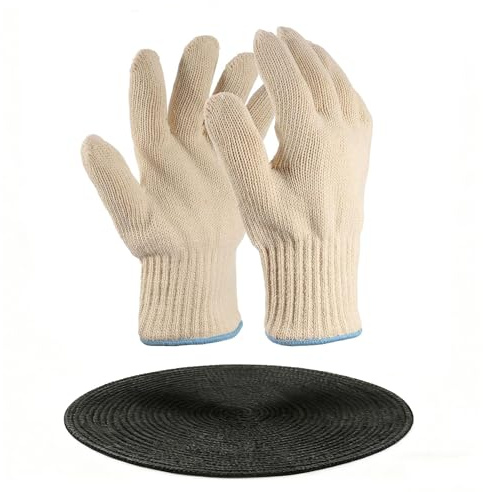1 Pair Oven Gloves Heat Resistant with Potholder, Hot Surface Handler Oven Mitts with Fingers, Non-Slip Double Layered Potholders for Baking, Grilling, Cooking, and Serving Hot Dishes