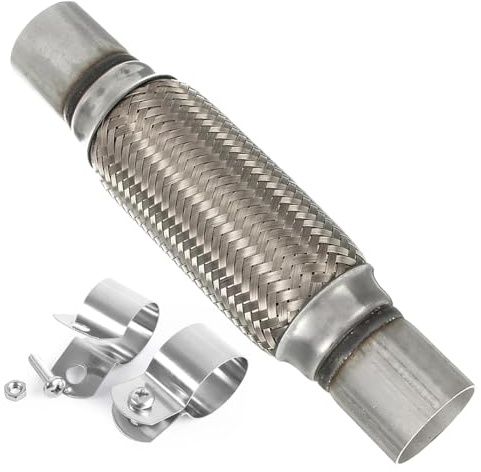 Aililong Tubo flessibile di scarico (45x200x300mm) – ondulato in acciaio inossidabile con 2 fermaglie, pezzo flessibile universale per auto, camion e autobus (riparazione del tubo di scarico/baffo)