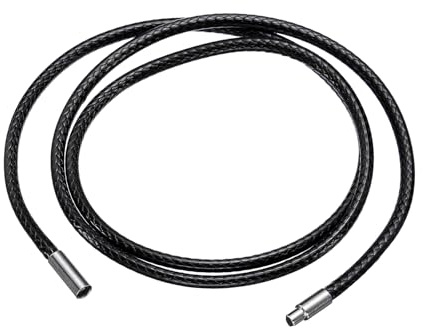 sourcing map 2mm Black Leather Cord Necklace with Stainless Steel Clasp, Braided Wax Rope Chain for Pendant (Length 20 Inch)