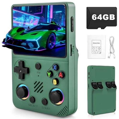 Forlarme RG36PRO Retro Video Game Console-Support 30000+ Classic Games,3.5 IPS Screen,Open Source System,64G TF Card,3000mAh Battery,Portable Console for Teen Or Partner - Gift for Christmas - Green