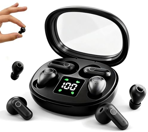 Xmenha Set di 2 mini auricolari invisibili e piccoli, wireless, Bluetooth, per orecchie piccole, canali, per chi dorme lateralmente, piccoli e discreti, a basso profilo, più piccoli, nascosti