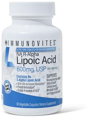 Stabilized R-Alpha Lipoic Acid ((True)) 600mg per Serving [[High Potency & up to 40x Increased Absorption]] (Na R-ALA) (Na R-LA) (Na R-Lipoate) (1 bottiglia)