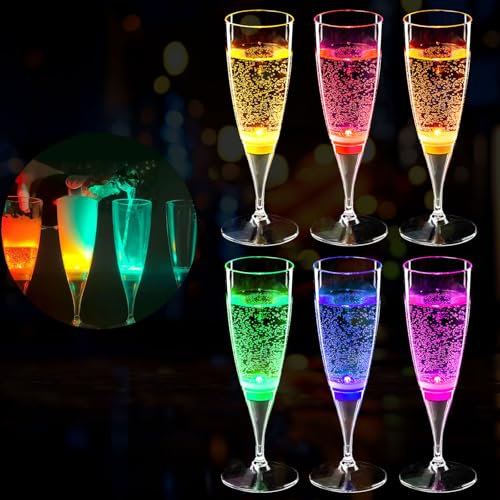 Juego de 6 copas de champán de vino LED DiDaDi, con activación líquida y luz intermitente, para cóctel, whisky, etc.