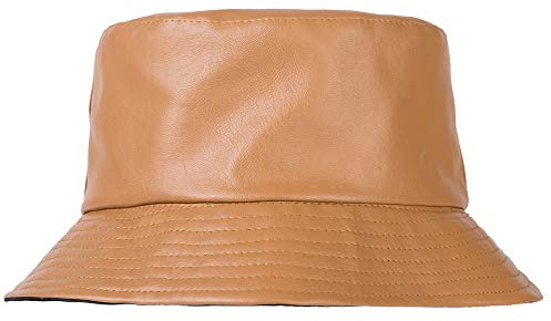 ZLYC Unisex Fashion Bucket Hat PU-Leder Regenhut wasserdicht Fischerhüte(Orange),Einheitsgröße