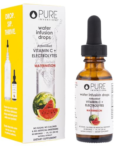Pure Inventions - Water Enhancer Drops – Delicious, Refreshing Sugar-Free Electrolyte Drops, Antioxidant Vitamin C Support, Zero Calories, No Artificial Sweeteners, Watermelon, 30 Servings