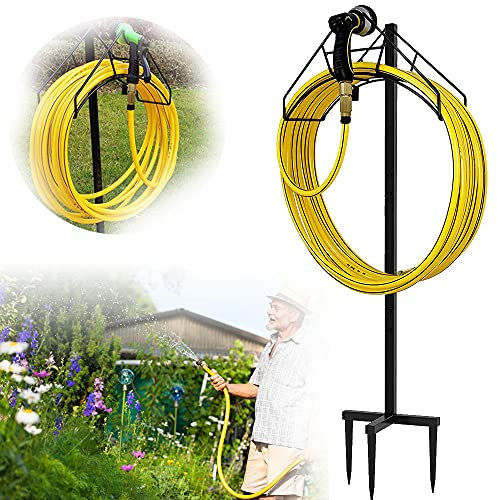 GBHJJ Enrollador de Manguera de Pie, Soporte de Almacenamiento de Manguera de Agua de Metal Resistente para CéSped de JardíN, Negro, Hecho de Acero de Calibre (Sin Manguera),E