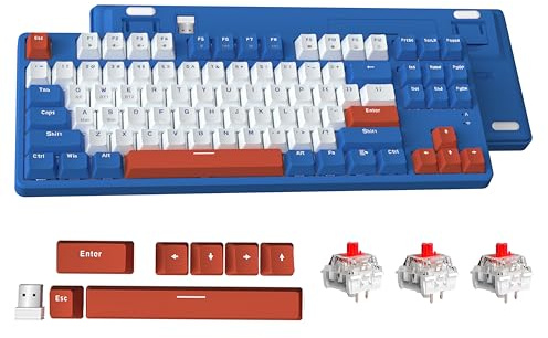 ATTACK SHARK AK871 TKL Hot Swappable Mechanical Keyboard with Red Switches, 87Keys Compact Gaming Keyboard, ABS Keycaps,Magnetic Cover,Support Bluetooth/2.4G,for Mac/Windows/Android (Lake Blue)
