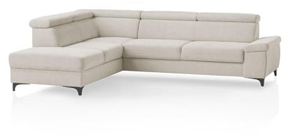 Traumnacht Montpellier Ecksofa 3-Sitzer mit festem Anbauelement (Hocker) inkl. Schlaffunktion, Bettkasten rechts und verstellbarem Kopfteil, beige, produziert nach deutschem Qualitätsstandard