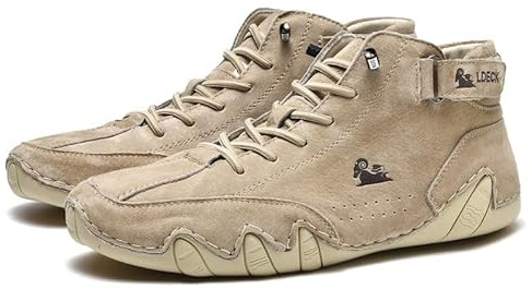 Leon – Chaussures pieds nus confortables et antidérapantes en cuir véritable pour homme – Bottes italiennes faites à la main en daim – Imperméables et respirantes, marron, 44 EU