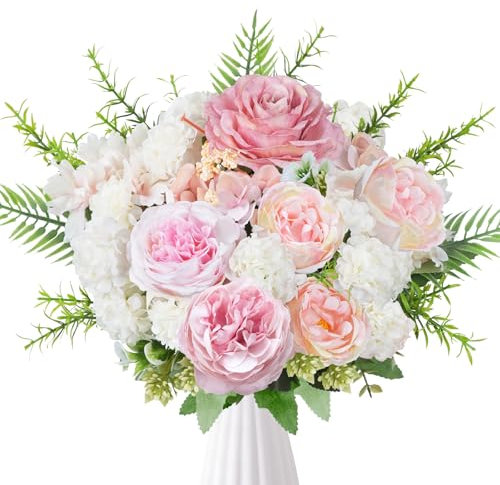 Fairblo Rose Finte Fiori di Seta Artificial Bouquet di Fiori Peonia Piante Artificiali Erbaceo Eucalipto per Matrimoni, Casa, Feste di Compleanno, Decorazioni da Giardino