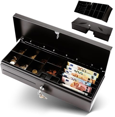 Olympia HS 170 - Caisse à monnaie verrouillable avec fente d'insertion - Compatible RJ12 - 6 billets et 8 petites pièces - Boîte à monnaie en métal pour le commerce et la restauration - 46 x 17 x 10