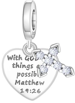 PANPOKI Charms Religieux Argent 925 – Croix, Bible, Mains en Prière, Vierge Marie, Jésus, Église | Perles Compatibles pour Bracelets et Colliers | Pochette Velours + Chiffon