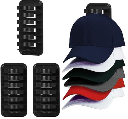 [3 Stück] Cap Halterung Wand für Bis zu 18 Hüte, Cap Halter Organizer Mit Starkem Klebstoff Rückseite, Wänden Hinter Türen Display Kappenhalter Basecap Aufbewahrung Hutständer, Einfache Installation