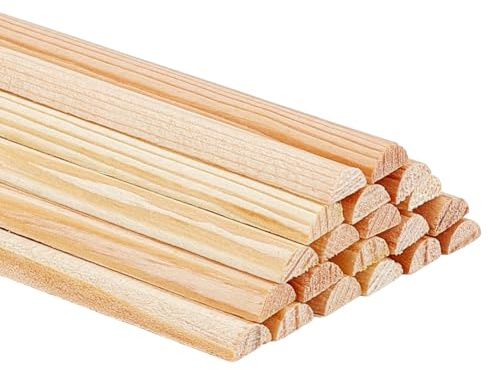 BENECREAT 30 Varillas de Madera Semicirculares Sin Terminar, 20cm x 6mm, Ideal para Manualidades, Bricolaje, Decoración de Pared, Cabaña de Troncos, Regalo para Aficionados a las Manualidades