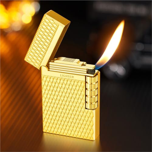 Accendino a fiamma libera in metallo, accendino a butano a fiamma morbida, accendino a scatto, accensione a scorrimento laterale, adatto for campeggio all'aperto, regalo for uomo(Gold)