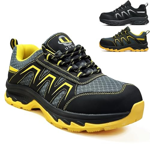 UOQC S1P Chaussures de Sécurité Hommes Femme ESD Antistatiques en ISO 20345 | Chaussures de Travail Industrie Chantier Antidérapantes,Respirantes,Embout en Acier Basket de Securite Logistique