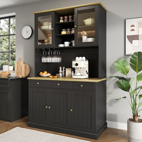 ECLIVON Küchenschrank mit USB Buchse für Wohnzimmer, Hochschränk, Schwarz