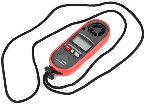 Anemometro Portatile Digitale, Misuratore di Velocità del e Temperatura con LCD, 0,3-30m / s, Rosso - Sensore a Setti Pale, Misurazioni Accurate, Ideale per Ufficio e Out