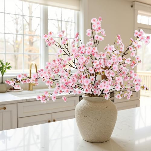 4 Stück Künstliche Kirschblüte Zweige Kunstblumen wie Echt Pfirsichblumen | 100cm Kirschblütenzweige Deko, Hellrosa Künstliche Blumen, Lange Stiele Seidenblumen für Hochzeit Tisch Vase Dekor