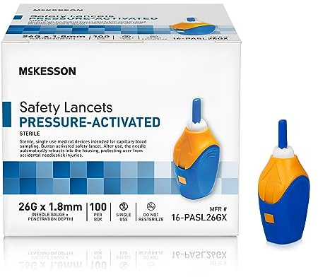 McKesson Lancets for Diabetes Testing [100 Count] Lancing Device for Blood and Glucose Test, 26G x 1.8 mm, Pressure-Activated, Sterile, Single Use